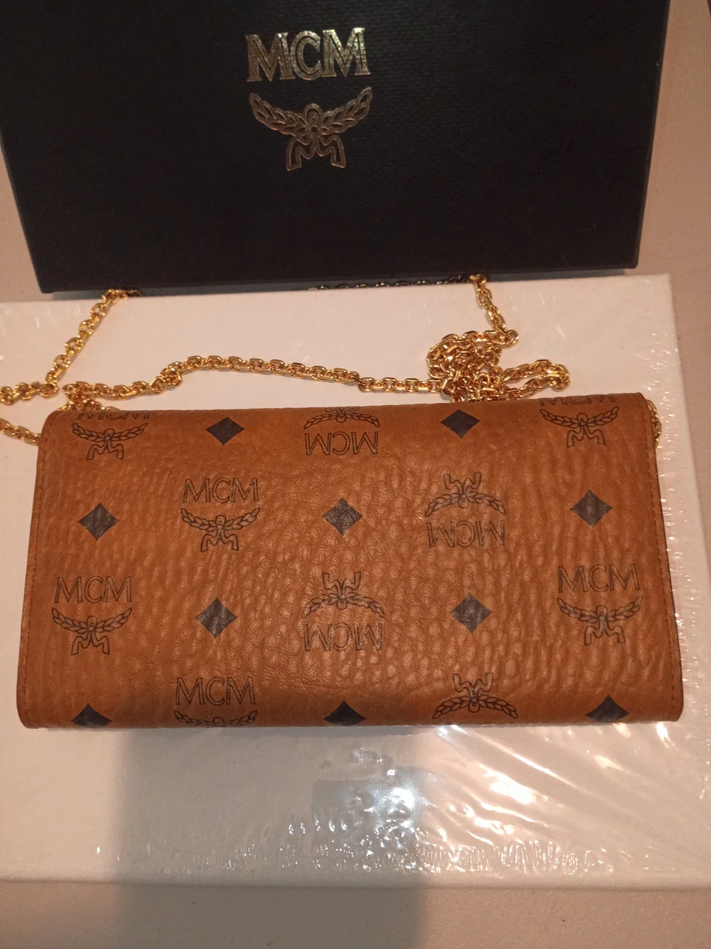 MCM Cognac Visetos Leather Chain Wallet - Gold Hardware - Picture 11 of 12